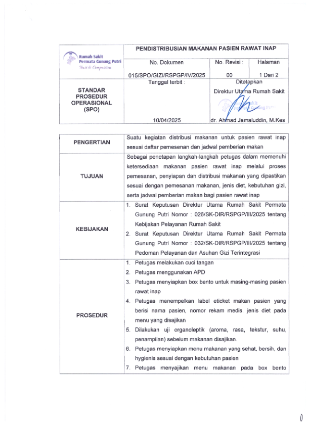 015_SPO Pendistribusian Makanan Pasien Rawat Inap